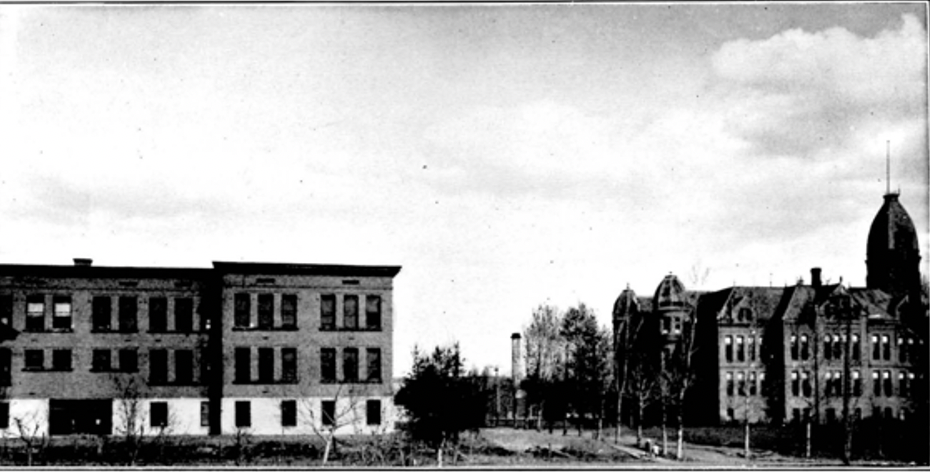 An image of the training department building being constructed at CWU in 1908 from the 1908-09 CWU catalogue.